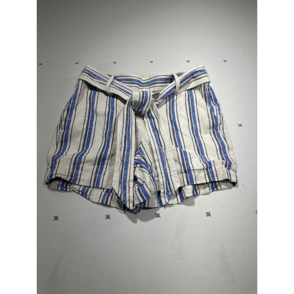 J.Crew Linen Cotton Striped Tie Waist Shorts Blue Cream Size 0